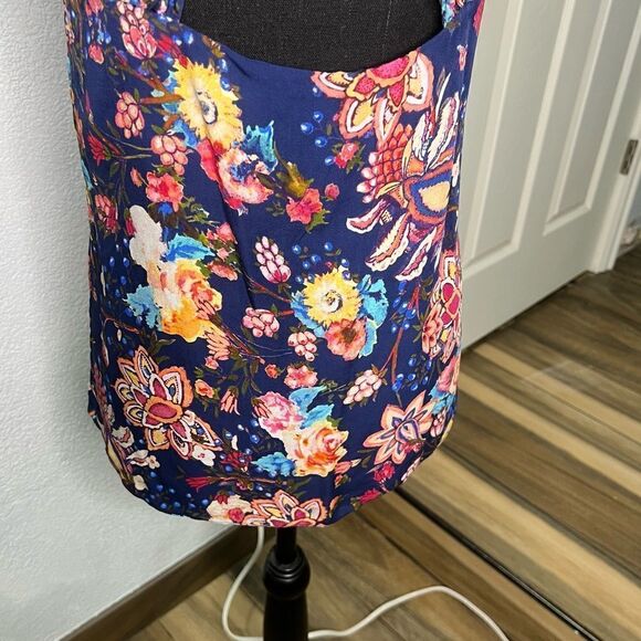 Haute Hippie Sleeveless Halter Neck Floral Dark Blue Silk Summer Top Sz Small - Picture 7 of 11